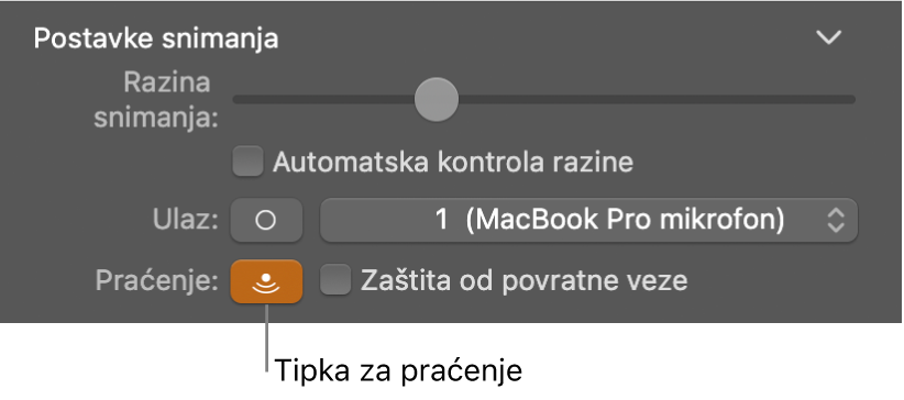 Tipka Praćenje u inspektoru za Smart Controls.