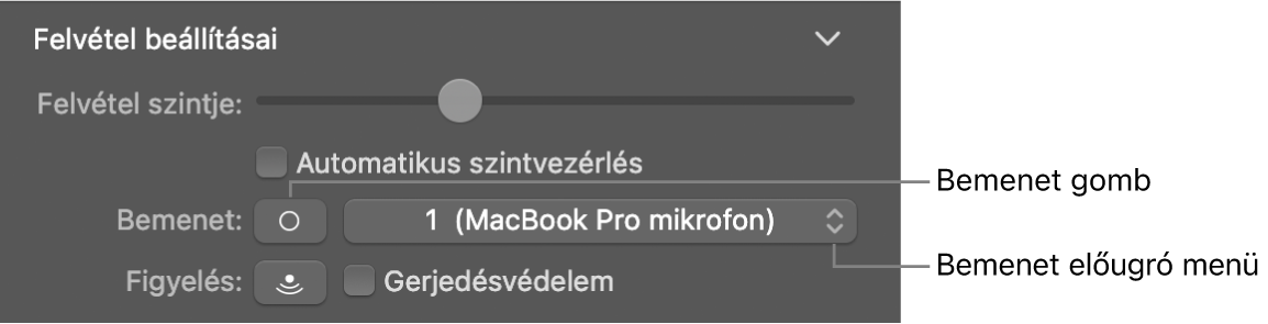 A Bemenet gomb és előugró menü a Smart Controlok vizsgálójában