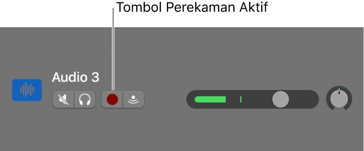 Header track yang menampilkan tombol Perekaman Aktif.