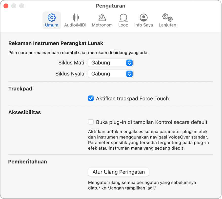 Panel Pengaturan Umum.
