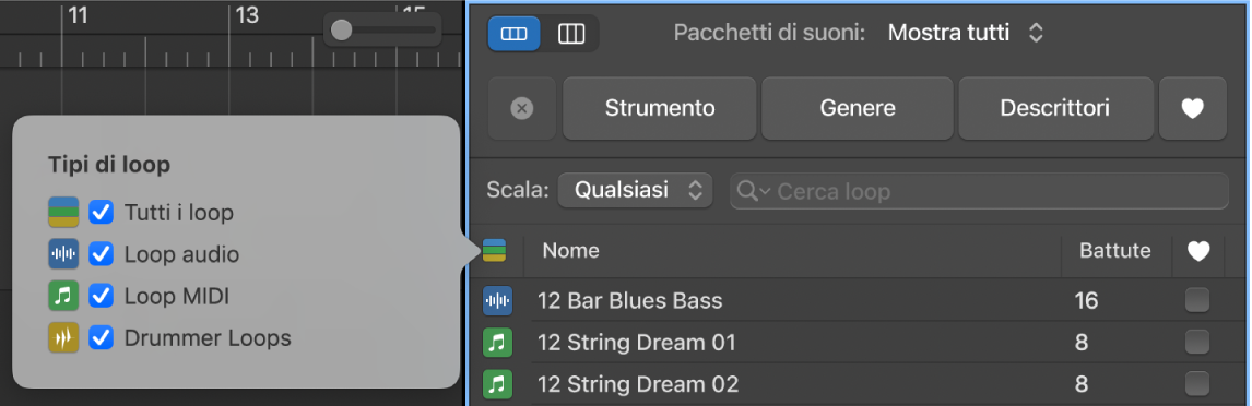 Immagine del pulsante “Tipi di loop”.