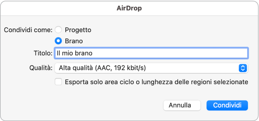 Finestra di dialogo AirDrop.