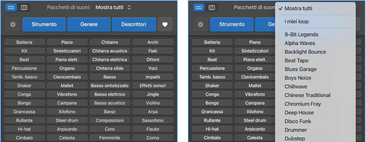 Mostra il menu a comparsa Loop.