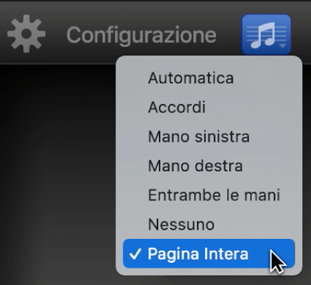 Scelta di “Pagina Intera” dal menu a comparsa Notazione.