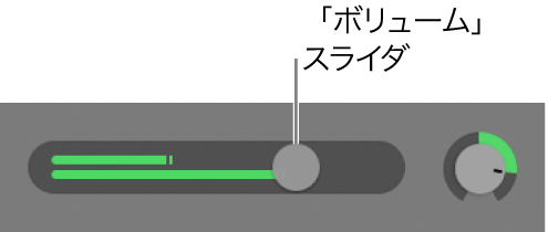 トラックヘッダの「ボリューム」スライダ。
