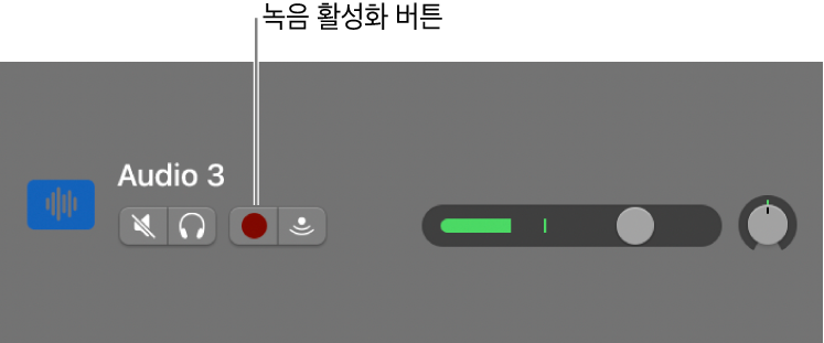 녹음 활성화 버튼을 표시하는 트랙 헤더.