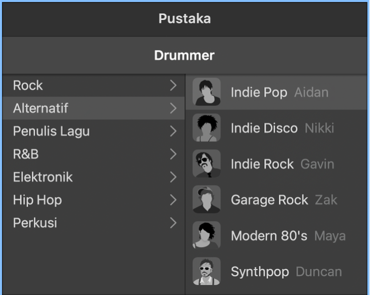 Kad watak dalam Editor Drummer.
