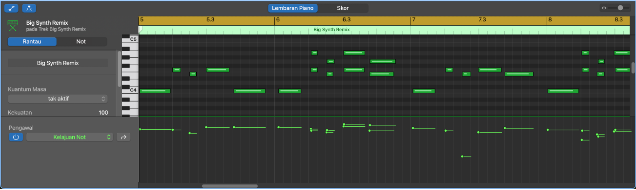 Lorong Automasi dalam Editor Lembaran Piano.