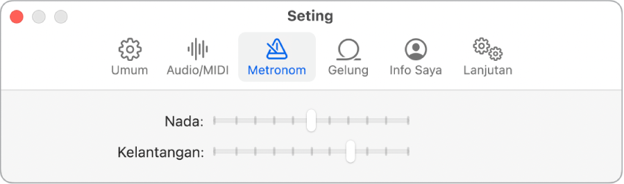 Anak tetingkap Seting Metronom.