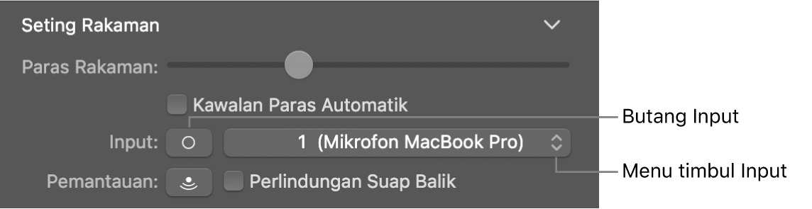 Butang input dan menu timbul dalam pemeriksa Smart Controls.