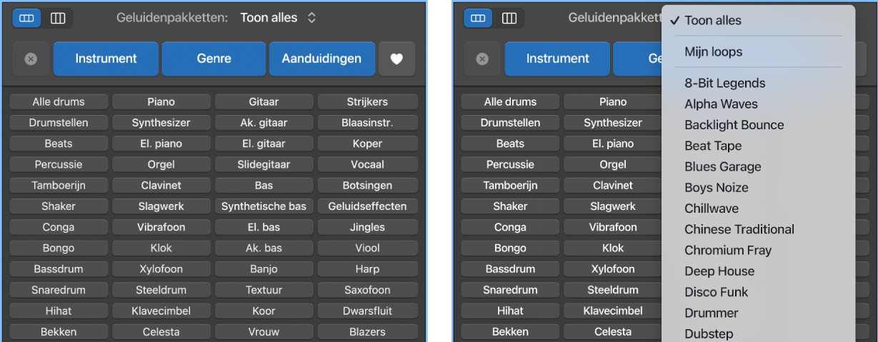 Het pop‑upmenu 'Loops'.