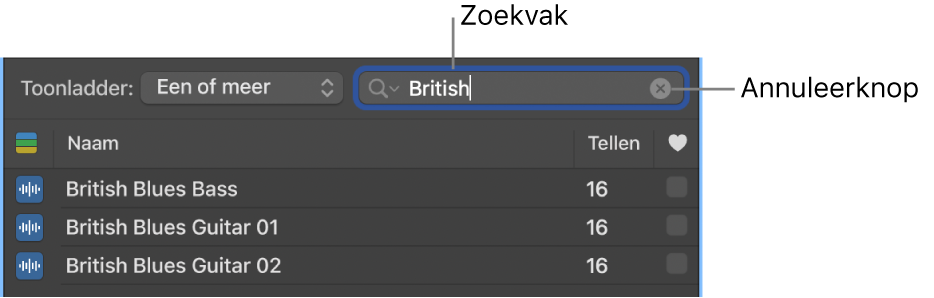 Zoekveld in de loopbrowser.