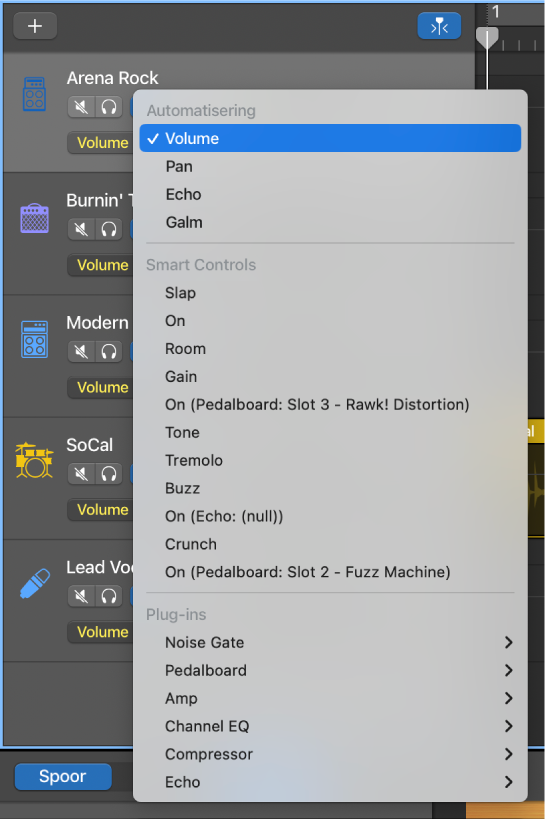 Het pop‑upmenu 'Automatiseringsparameter'.