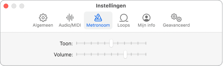 Instellingenpaneel 'Metronoom'.