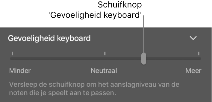 Schuifknop 'Gevoeligheid keyboard' in het infovenster voor Smart Controls.