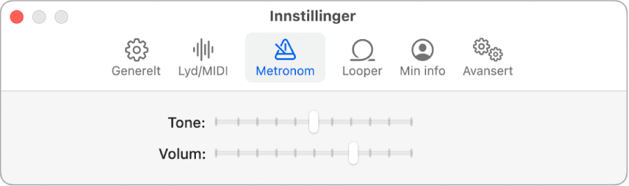 Innstillingspanelet Metronom.