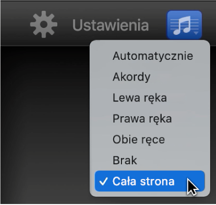 Wybór widoku pełnej strony w menu podręcznym Notacja.