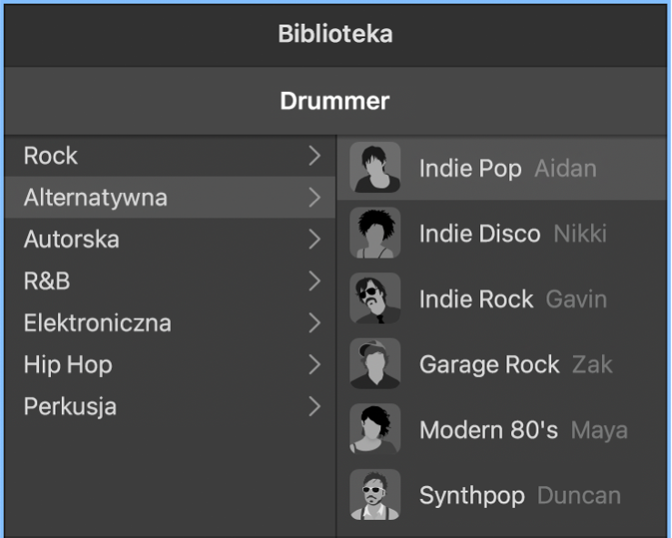 Panel opisu perkusisty w edytorze typu Drummer.
