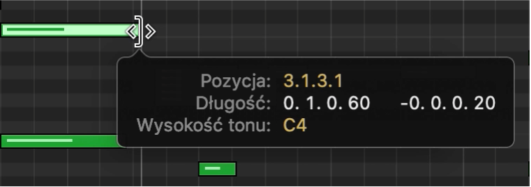 Zmiana długości dźwięku w edytorze pianoli.