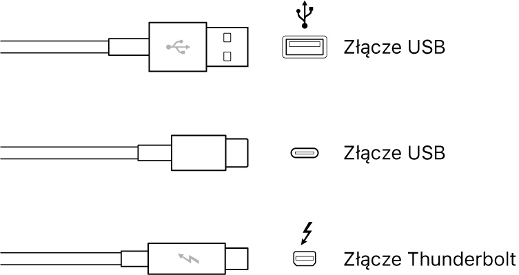 Ilustracja złączy USB oraz Thunderbolt.