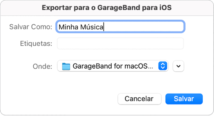 Exportar para o GarageBand para iOS.