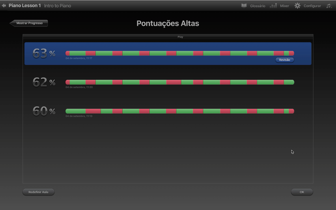 Pontuações Altas exibindo resultados.