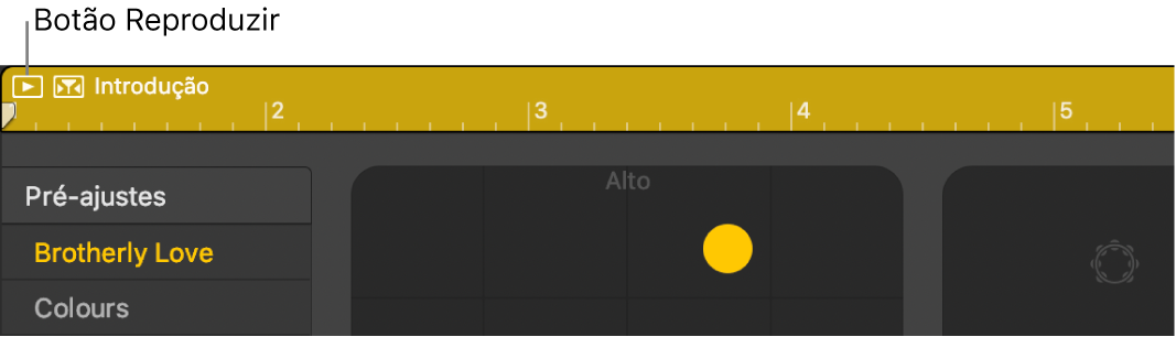 Região de Drummer exibindo o botão Reproduzir.
