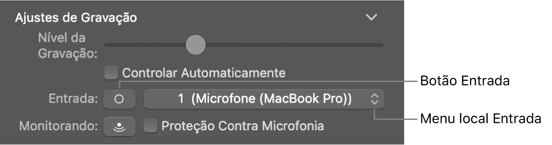 Botão Entrada e menu local no inspetor dos Smart Controls.