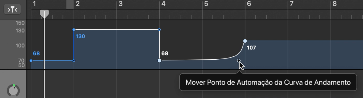 Trilha de Andamento exibindo a criação de uma curva de andamento.