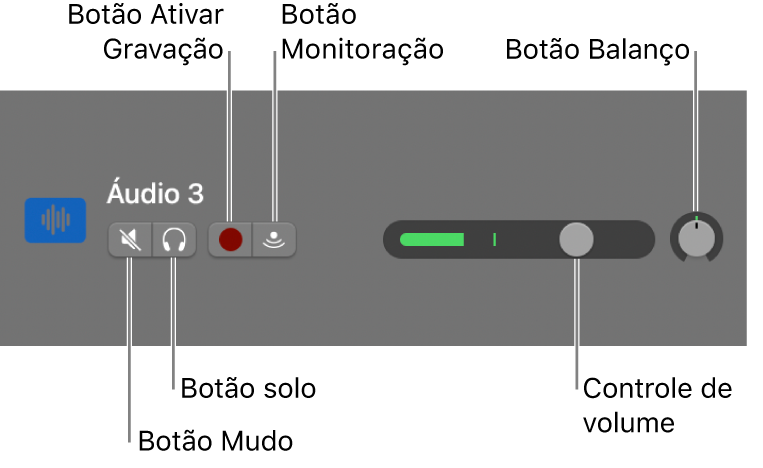 Cabeçalho da trilha com controles chamados.