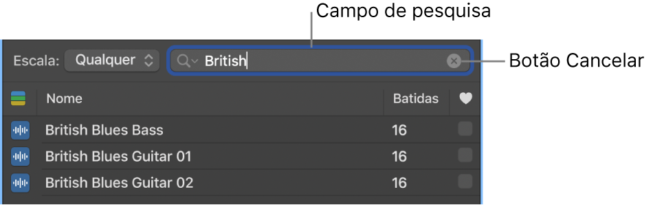 Campo de pesquisa no navegador de loops.