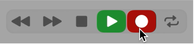 Botões de transporte com o botão Reproduzir selecionado.