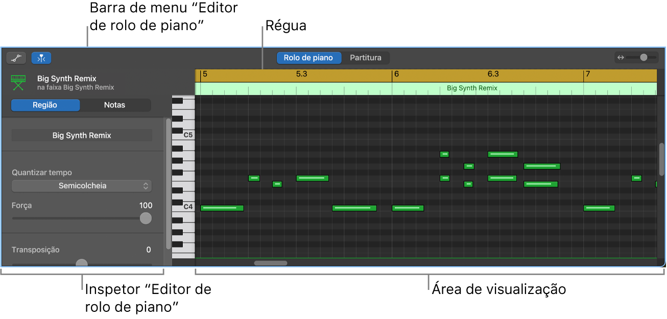 O editor de rolo de piano.