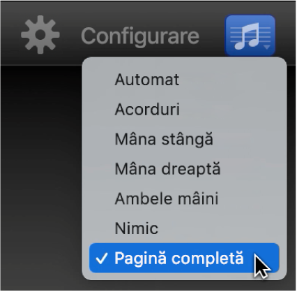 Alegerea opțiunii Pagină completă din meniul pop-up Notație.