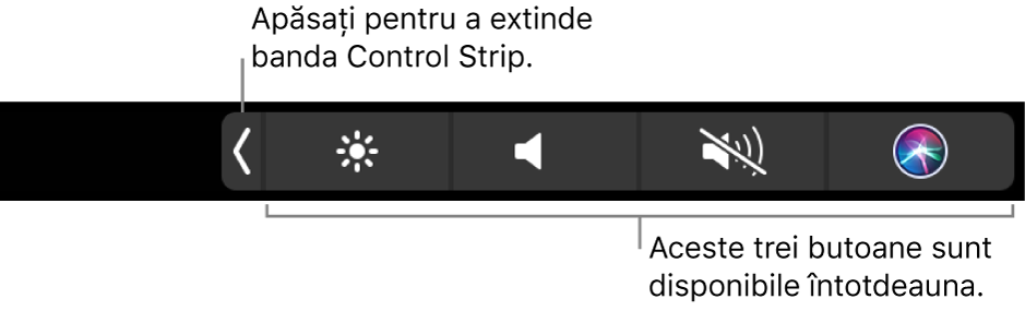 Figură. Banda Control Strip în Touch Bar.
