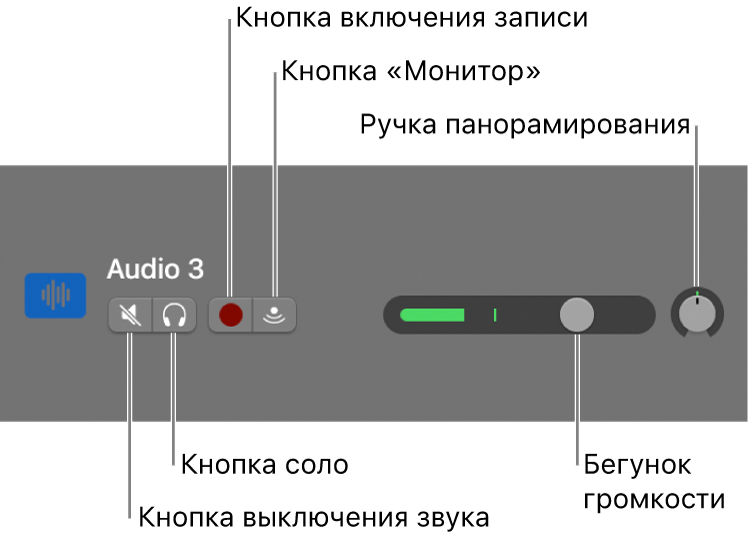 Заголовок дорожки с отображаемыми элементами управления.