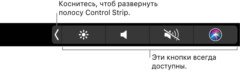 Рисунок. Полоса Control Strip в панели Touch Bar.