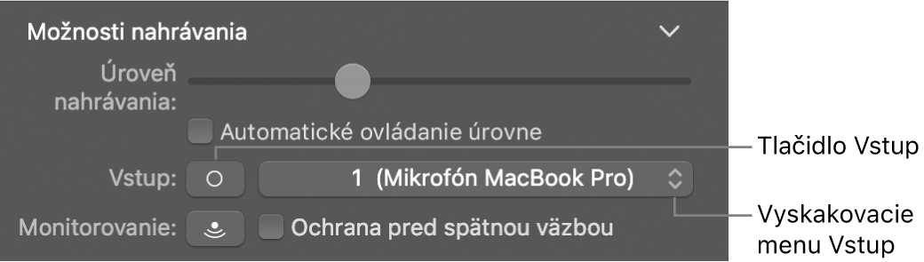 Tlačidlo Vstup a vyskakovacie menu v inšpektorovi Smart Controls.
