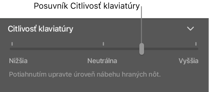 Posuvník Citlivosť klaviatúry v inšpektorovi Smart Controls.