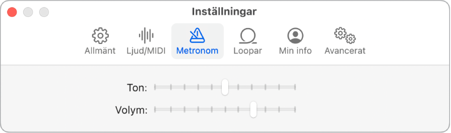Inställningspanelen Metronom.