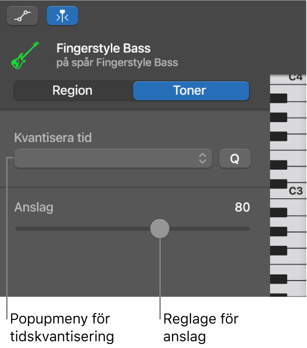 Pianorulleredigerarens granskare i notläge, med reglage.
