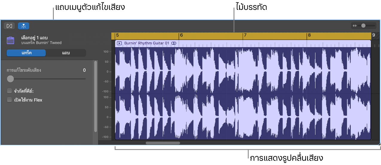 ตัวแก้ไขพร้อมแถบที่เลือก