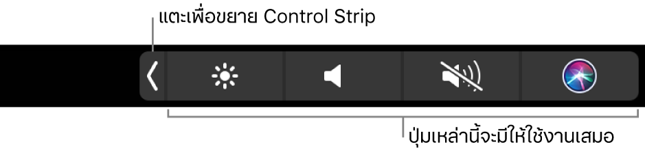 ภาพ Control Strip ของ Touch Bar