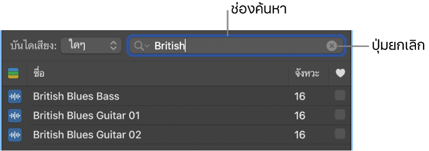 ปุ่มค้นหาในหน้าต่างเลือกลูป