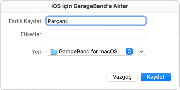 iOS için GarageBand’e aktarın.