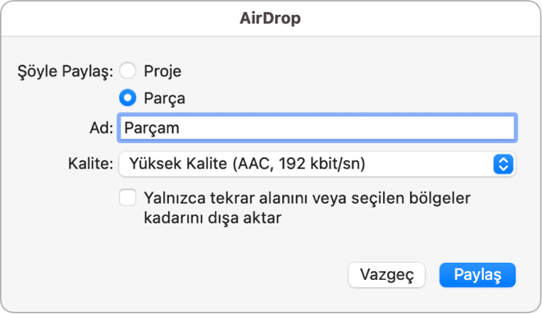 AirDrop sorgu kutusu.