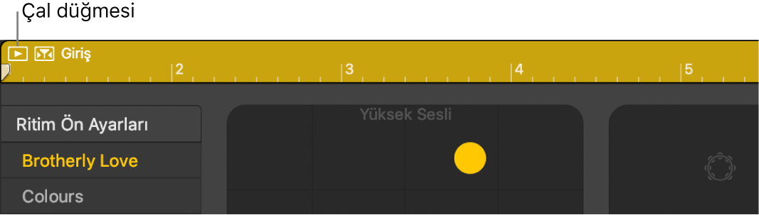 Çal düğmesini gösteren Drummer bölgesi.