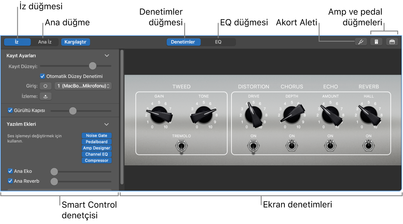 Smart Controls bölmesi açık ve ekran denetimleri ve menü çubuğu gösteriliyor.