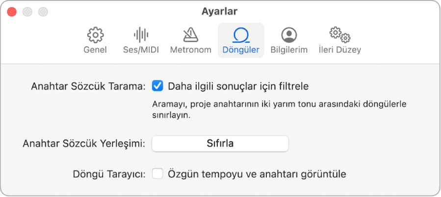 Döngüler Ayarları bölümü.