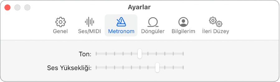 Metronom Ayarları bölümü.